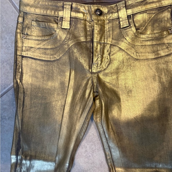 Frankie B. Denim - Vintage Rare frankie B Gold Metallic Skinny Jeans